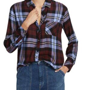 Rails Women's Burgundy Blue Black Plaid Button-Up Shirt - Size XL EUC